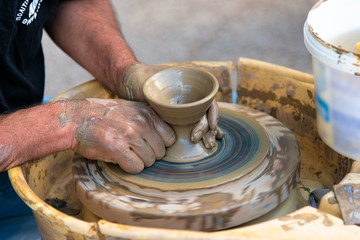 Creating pottery and ceramics at famous Thrapsano pottery village, Heraklion Crete, Greece.