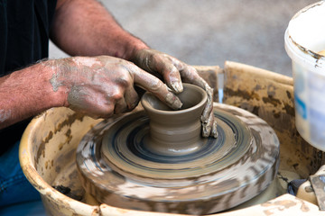 Creating pottery and ceramics at famous Thrapsano pottery village, Heraklion Crete, Greece.