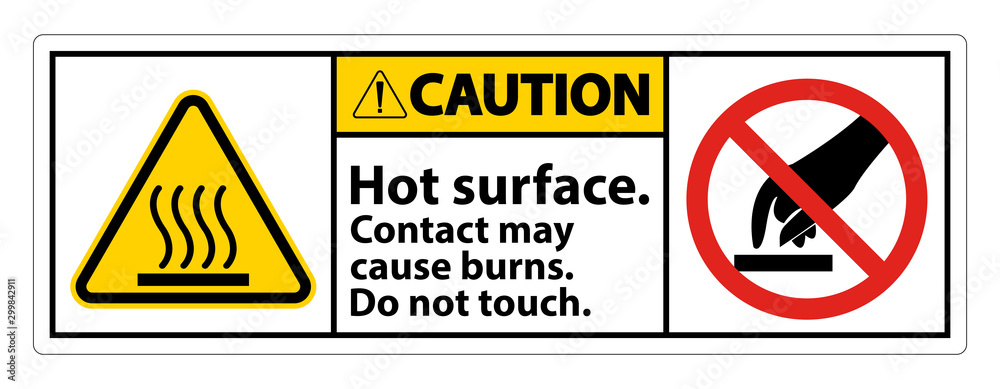 Wall mural Caution Hot Surface Do Not Touch Symbol Sign Isolate on White Background,Vector Illustration