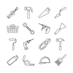 bundle of construction tools set icons