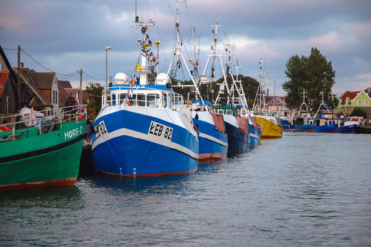 Leba, Poland - August 16, 2005: Fishing boats in port of Leba town over Baltic Sea coast