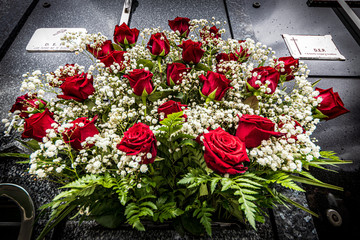 bouquet of flowers in cemetery