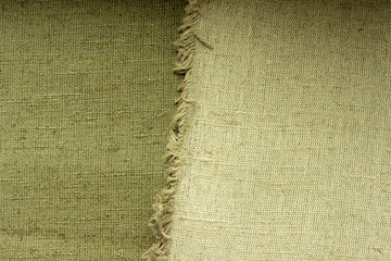 Texture and background with green burlap. Bag for repair work.