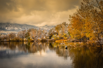 Quail Lake, Colorado Springs, Colorado. Photos taken on an early fall day after a snowstorm