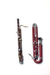bassoon and contra-bassoon isolated on white background