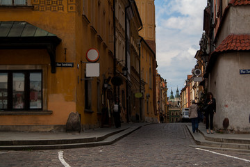 Old, cobblestone streets in the old town. Street Ploc Zamkowy. Warsaw. Poland.