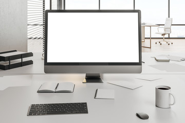 Desktop with empty computer screen