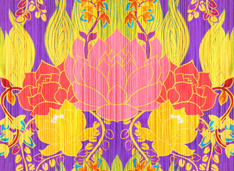 Pattern bright painted with watercolor exotic background yellow violet