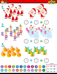 maths addition task with Christmas characters