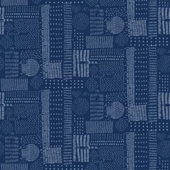 Papier Peint photo Style japonais Modèle vectoriel Sashiko Kantha de l& 39 échantillonneur de broderie. Arrière-plan transparent de couture asiatique. Style bleu indigo. Texture de point de main en cours d& 39 exécution pour l& 39 impression textile, décor du Japon. Simple Kimono Quilting