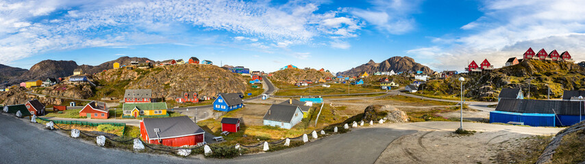 Panorama of colorful buildings and houses in Sisimiut, Greenland. © Ruben
