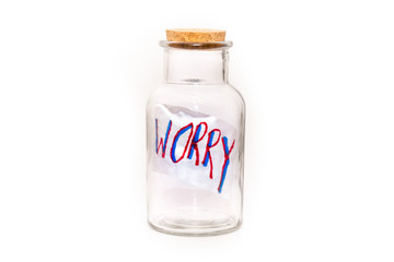 Bottled up worry, mental health message, emotions. Abstract.