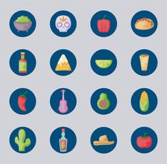 bundle mexican food with set icons