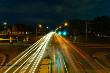 Fototapeta na wymiar traffic in the city at night long exposure light warps