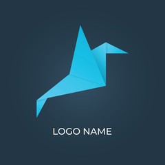 Origami bird paper logo isolated