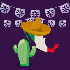 viva mexico celebration with cactus and decoration