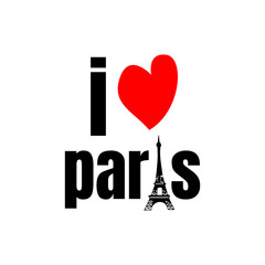 i love paris lettering with Eiffel Tower and love symbol isolated on white background