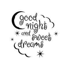 calligraphy good night and sweet dreams lettering vector isolated on white background