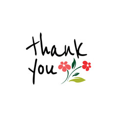 thank you with flowers card lettering. Beautiful greeting scratched calligraphy