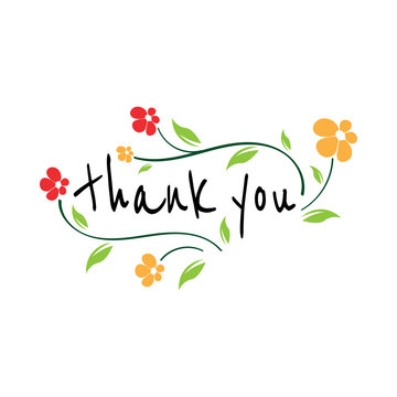 thank you with flowers card lettering. Beautiful greeting scratched calligraphy