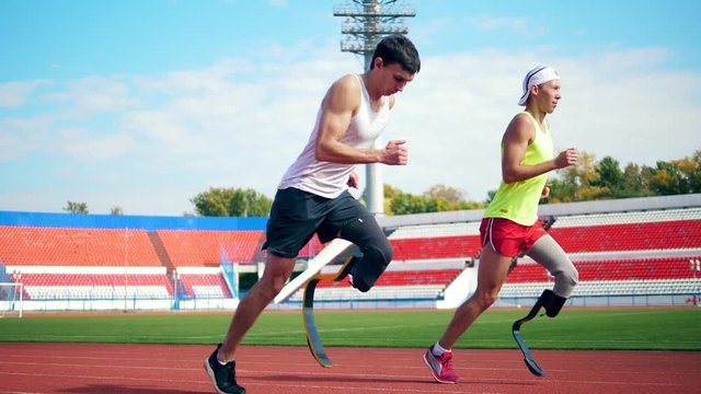 Jogging practice of male handicapped athletes