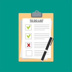 checklist questionnaire paper; square box with sign; vector illustration