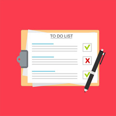 checklist questionnaire paper; square box with sign; vector illustration