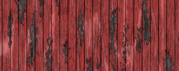 Red wooden fence texture on peeling paint background