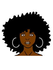 schwarze frau afro frisur weiblich hübsch schön dunkelhäutig stolz farbig clipart design comic cartoon cool sexy girl