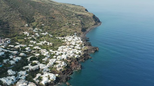 aerial view of the village on the safe side of the Stromboli volcano, Italy