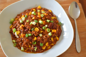 Chili con carne on the plate
