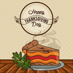 happy thanksgiving day card with sweet cake portion