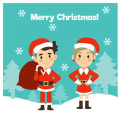 2 persons in Santa Claus and mrs claus costume cute cartoon character vector. Merry Christmas greeting card