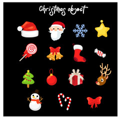 set of variety Christmas  decoration object,cartoon design vector illustration, Merry Christmas and Happy New Year.