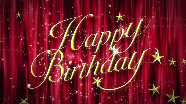 赤色の幕とメタリックなHAPPY BIRTHDAY PARTY ループ