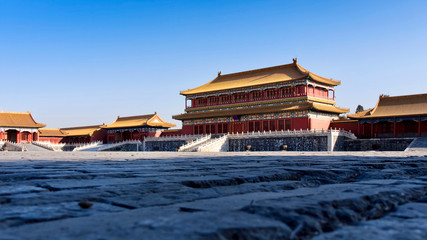 ancient chinese architecture. historic buildings against the blue sky. The Imperial Palace in Beijing