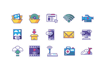 set of icons social media on white background