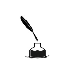 Feather pen ink and ink bottle icon illustration isolated vector sign symbol