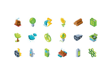 set of icons renewable energy on white background