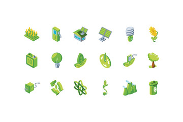 set of icons renewable energy on white background