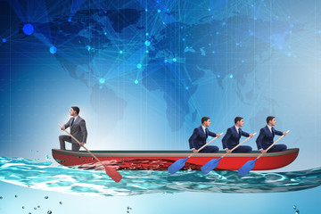 Disagreement concept with businessmen rowing in different direct
