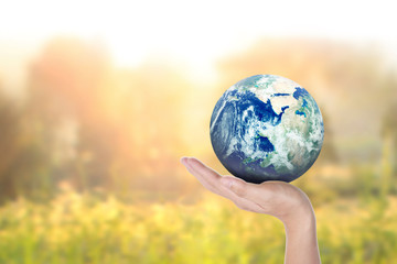 Globe ,earth in human hand. Earth image provided by Nasa