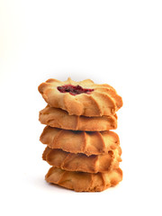 Shortbread cookie with jam on a white background 