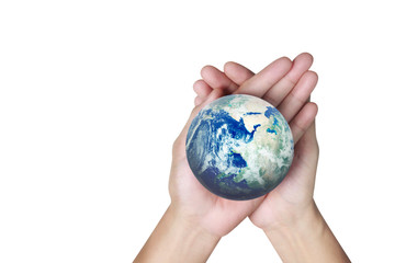 Globe ,earth in human hand. Earth image provided by Nasa