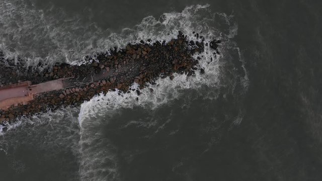 Aerial view of Wave breaker in Lima, Peru