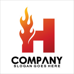 Letter H logo with fire flame shape, emblem, design concept, creative symbol, icon business or corporate