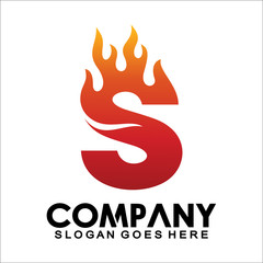 Letter S logo with fire flame shape, emblem, design concept, creative symbol, icon business or corporate