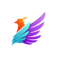 Modern phoenix bird vector logo template. Falcon, eagle, dove, bird symbol