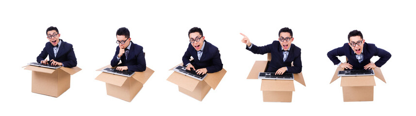 Funny computer geek sitting in the box