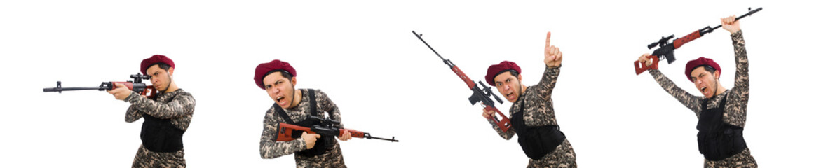 Soldier with a weapon isolated on white